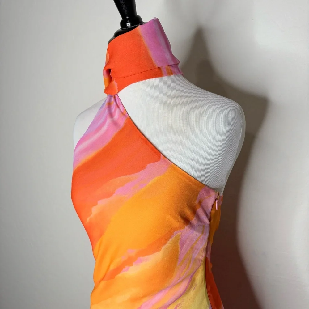 For Love & Lemons Sunny Mini Dress XS Sunset Tie Dye Orange Pink Resort Party - Picture 5 of 13